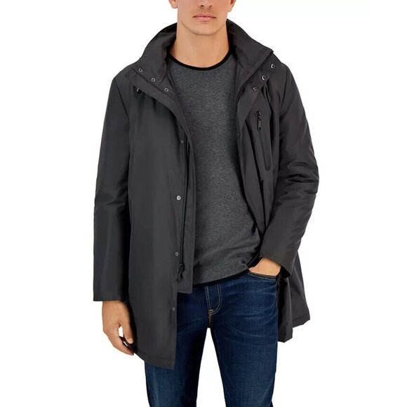 $395 Calvin Klein Extreme Slim Fit Raincoat Parka Black Men's 44 Reg - Picture 1 of 12